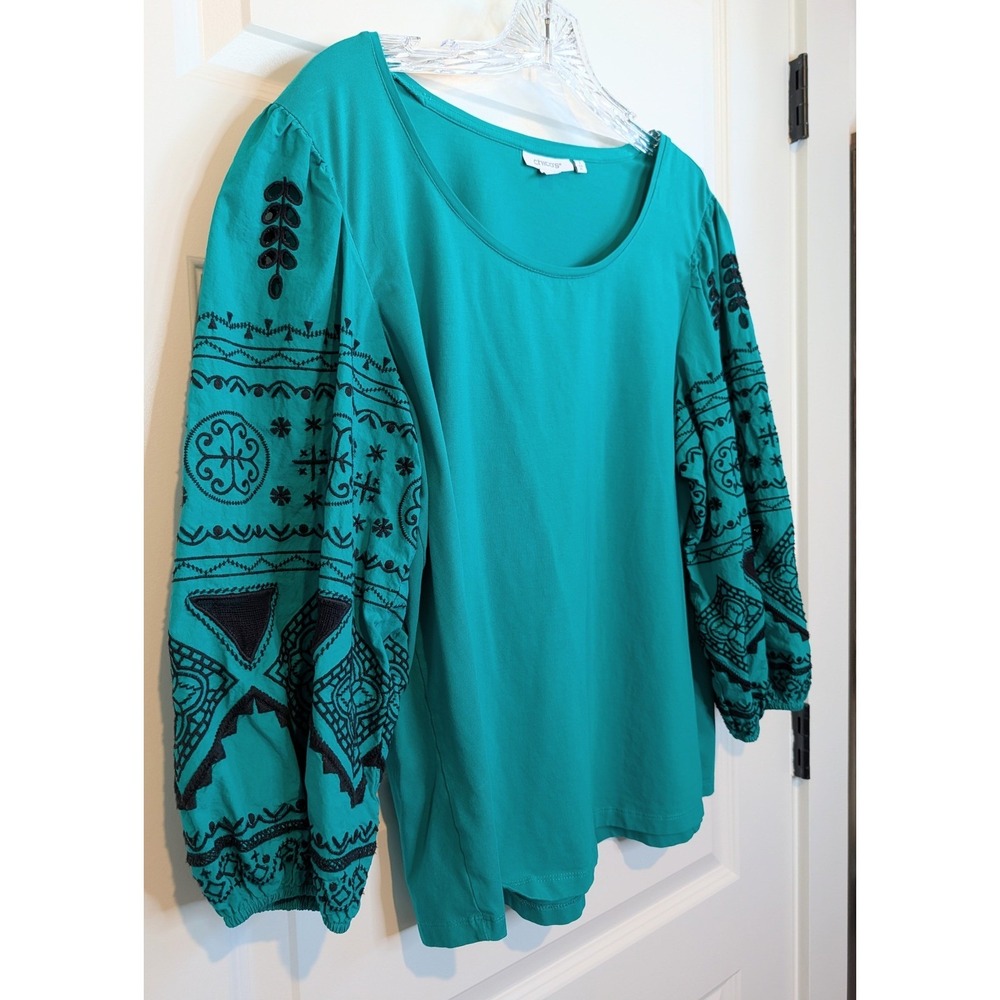 Chico's Embroidered Puff Sleeve Cotton Top - Picture 6 of 8